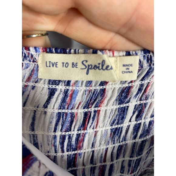 Live to be Spoiled, Size Small, White, Red, & Blue Abstract Print Tiered Dress - Picture 4 of 8